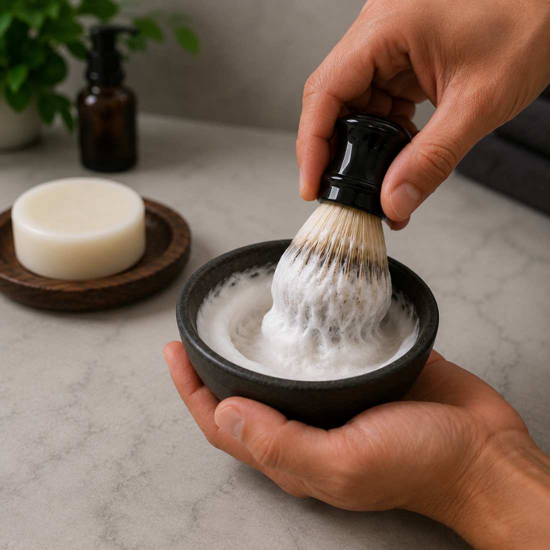 Heritage Tallow Shave Soap in use