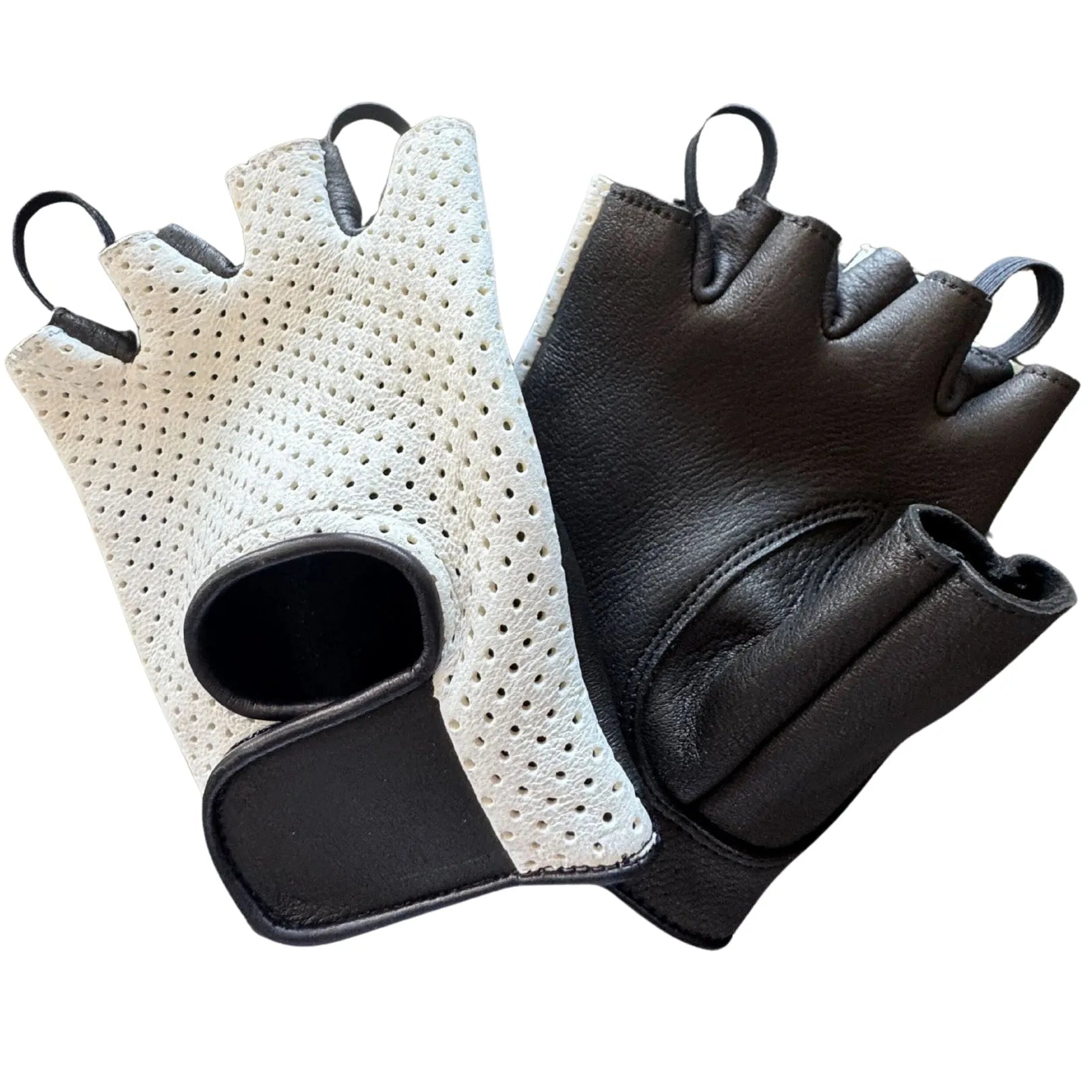 Legendary White Deerskin Fingerless Ventilated Motorcycle Gloves