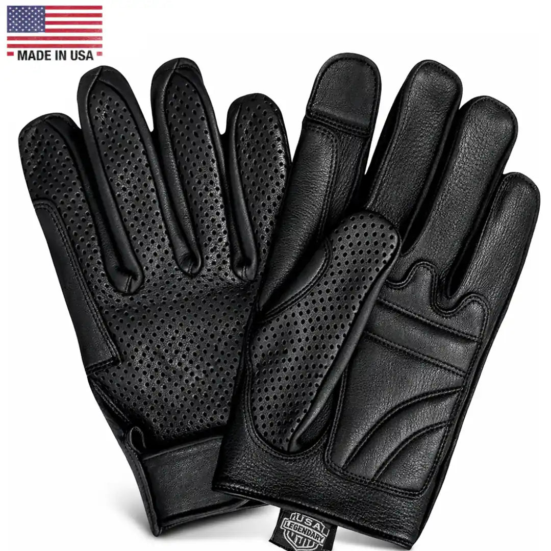 Legendary ILL DOZER Perforated Top Short Wrist Outseam Deerskin Motorcycle Gloves