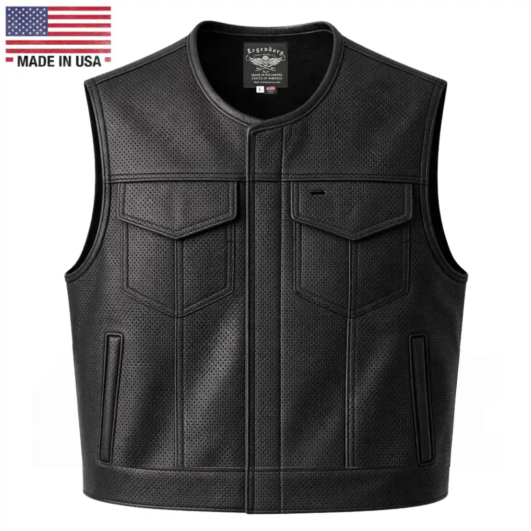 Legendary LowLife Perforated Leather Cropped Fitted Club Style Motorcycle Vest