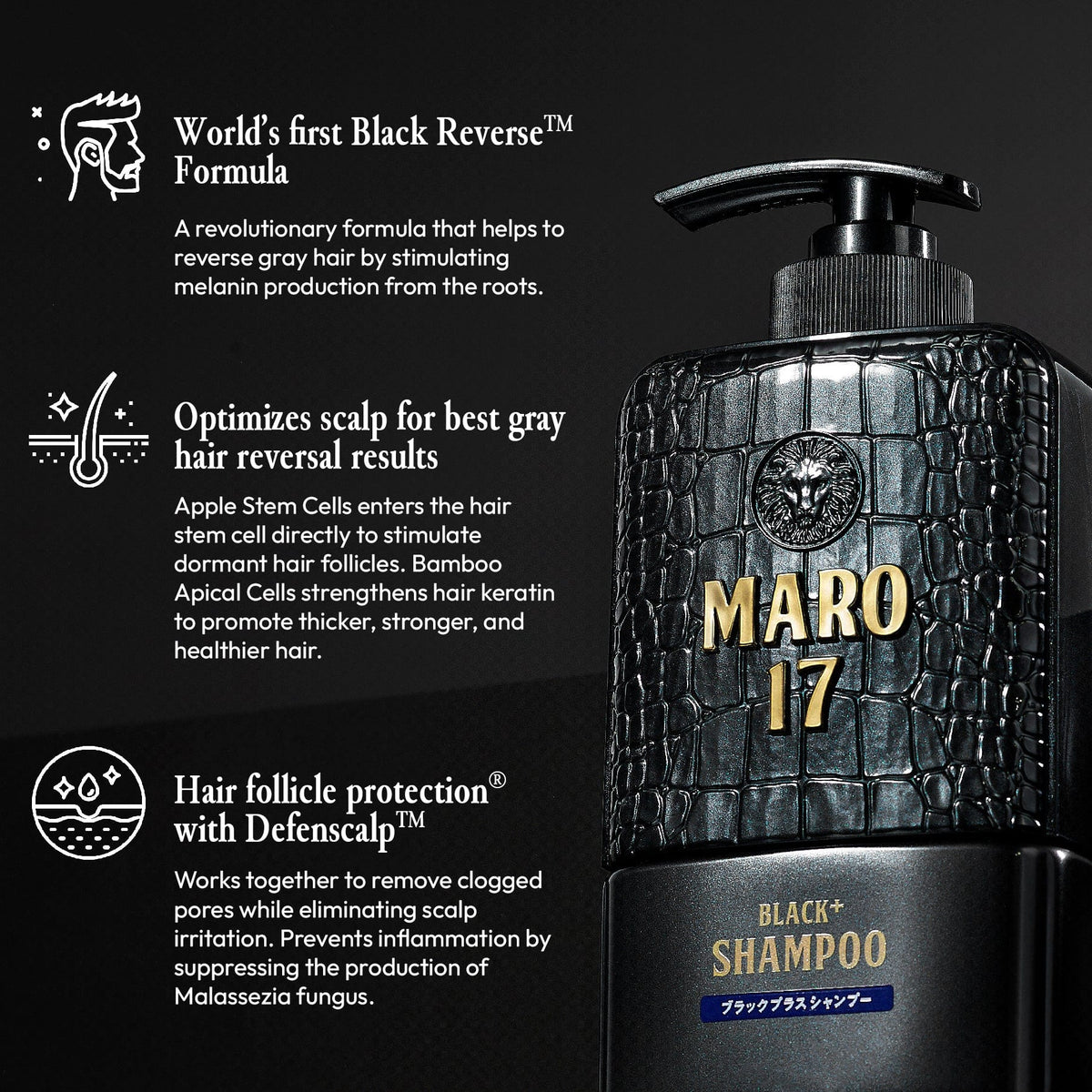 MARO17 Black+ Anti-Aging Shampoo features