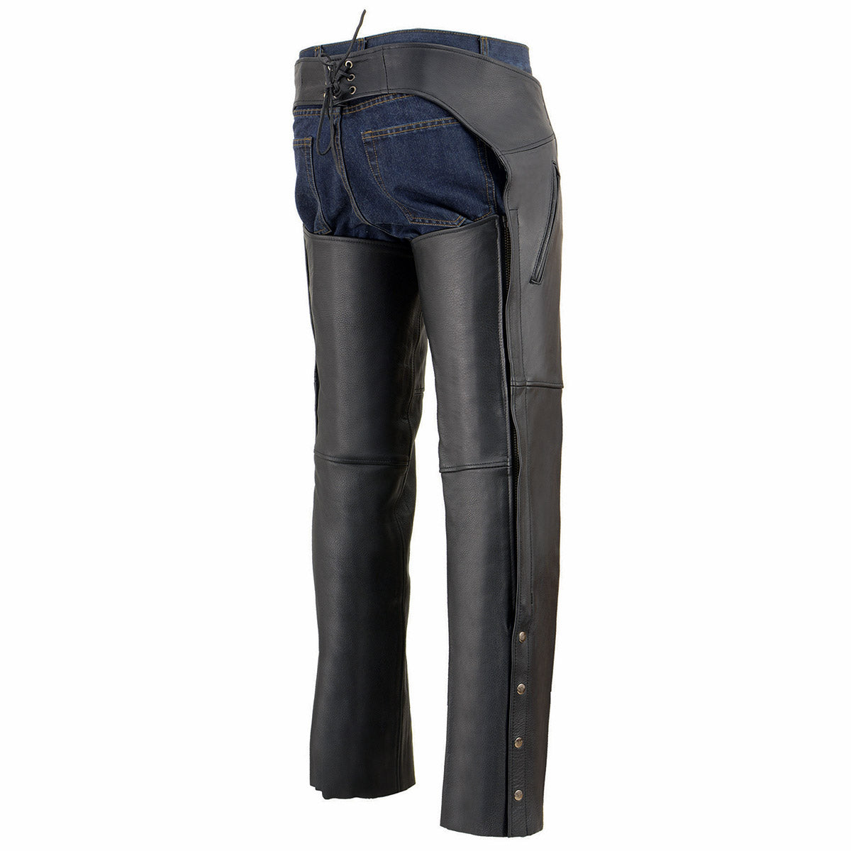 Milwaukee Leather MLM5502 Men's Black Premium Leather Motorcycle Rider Chaps w/ Cool-Tec Leather Treatment