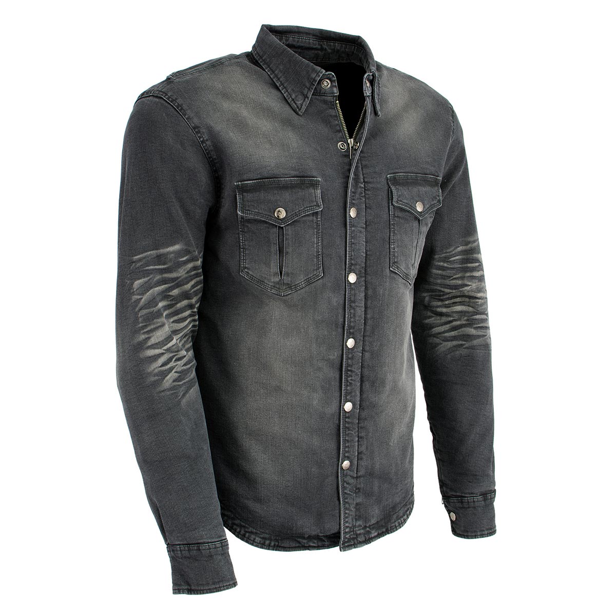 Milwaukee Leather MPM1620 Men's Black Flannel Biker Shirt w/ CE Approved Armor - Reinforced w/ Aramid Fibers