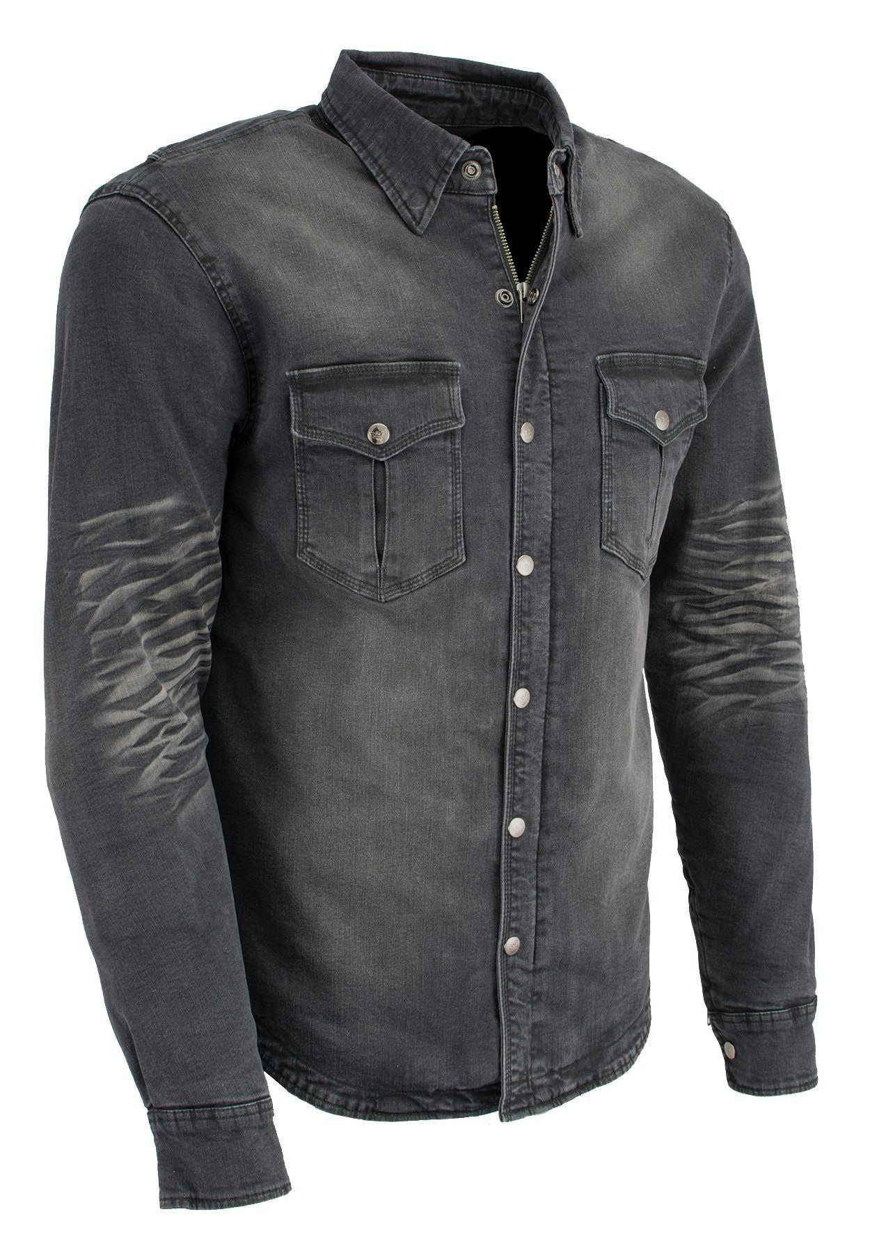 Milwaukee Leather MPM1620 Men's Black Flannel Biker Shirt w/ CE Approved Armor - Reinforced w/ Aramid Fibers