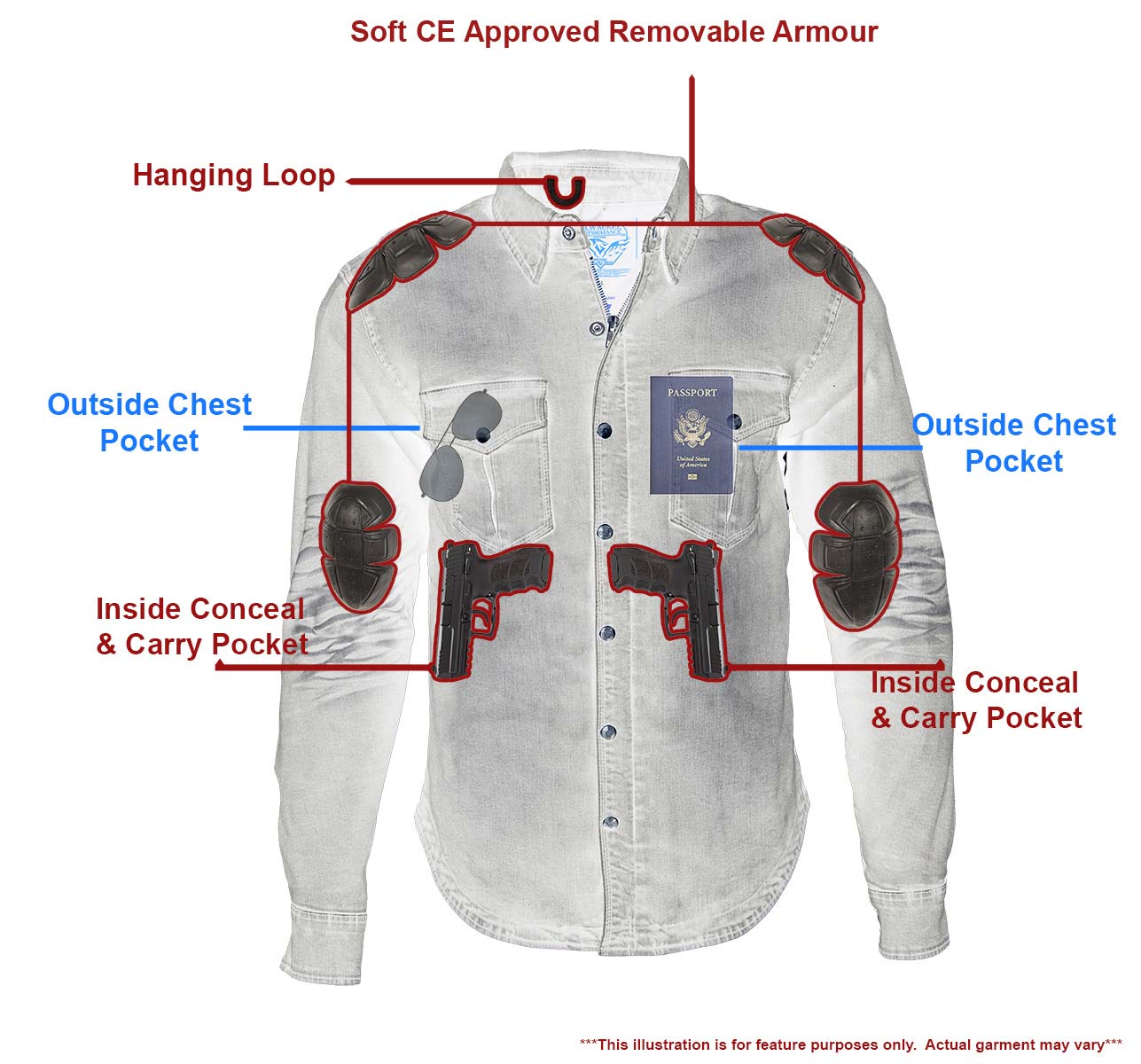 Milwaukee Leather MPM1620 Men's Black Flannel Biker Shirt w/ CE Approved Armor - Reinforced w/ Aramid Fibers