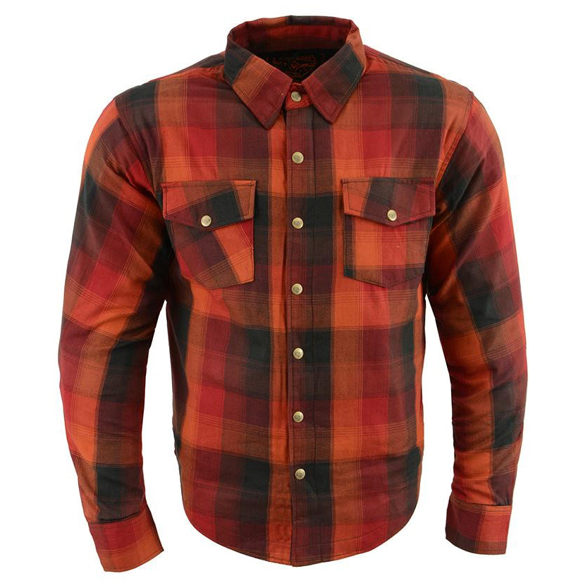 Milwaukee Leather MPM1641 Men's Plaid Flannel Biker Shirt with CE Approved Armor - Reinforced w/ Aramid Fiber