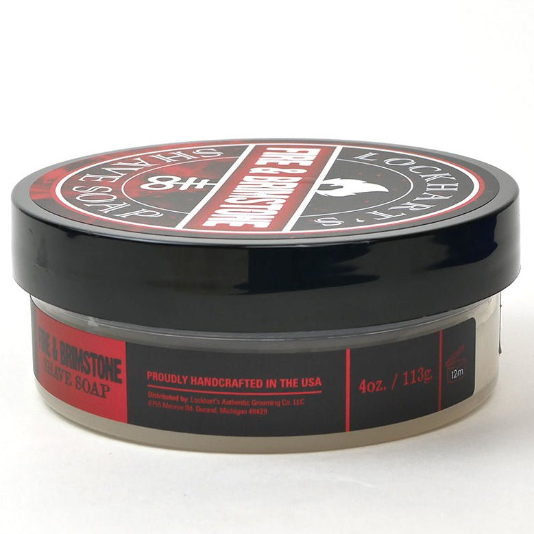 Fire and Brimstone Shave Soap by Lockhart's Authentic side label