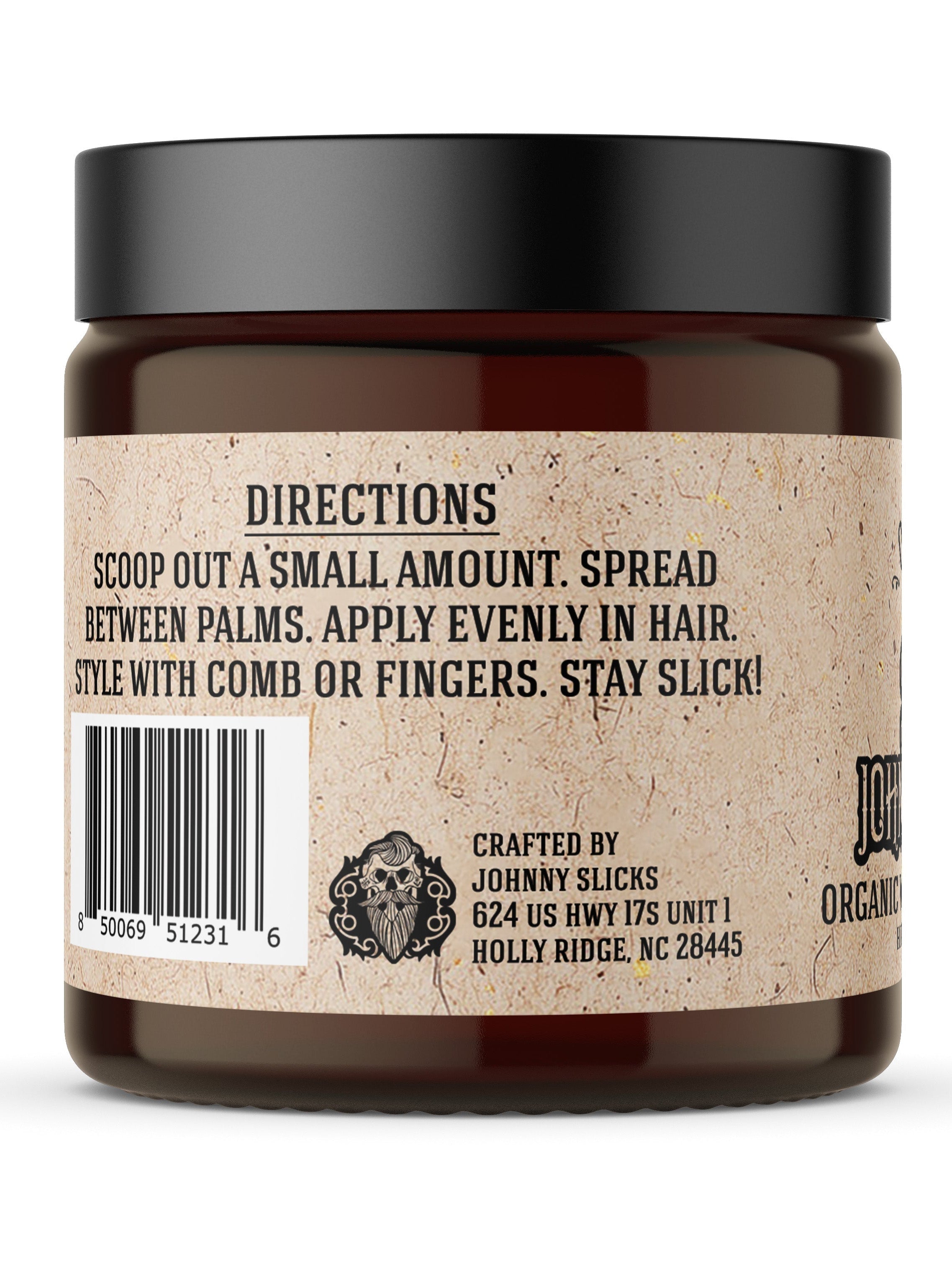 Organic Water Based Pomade - Directions label