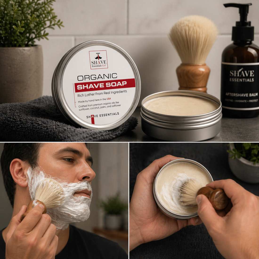 Organic Shave Soap by Shave Essentials in use
