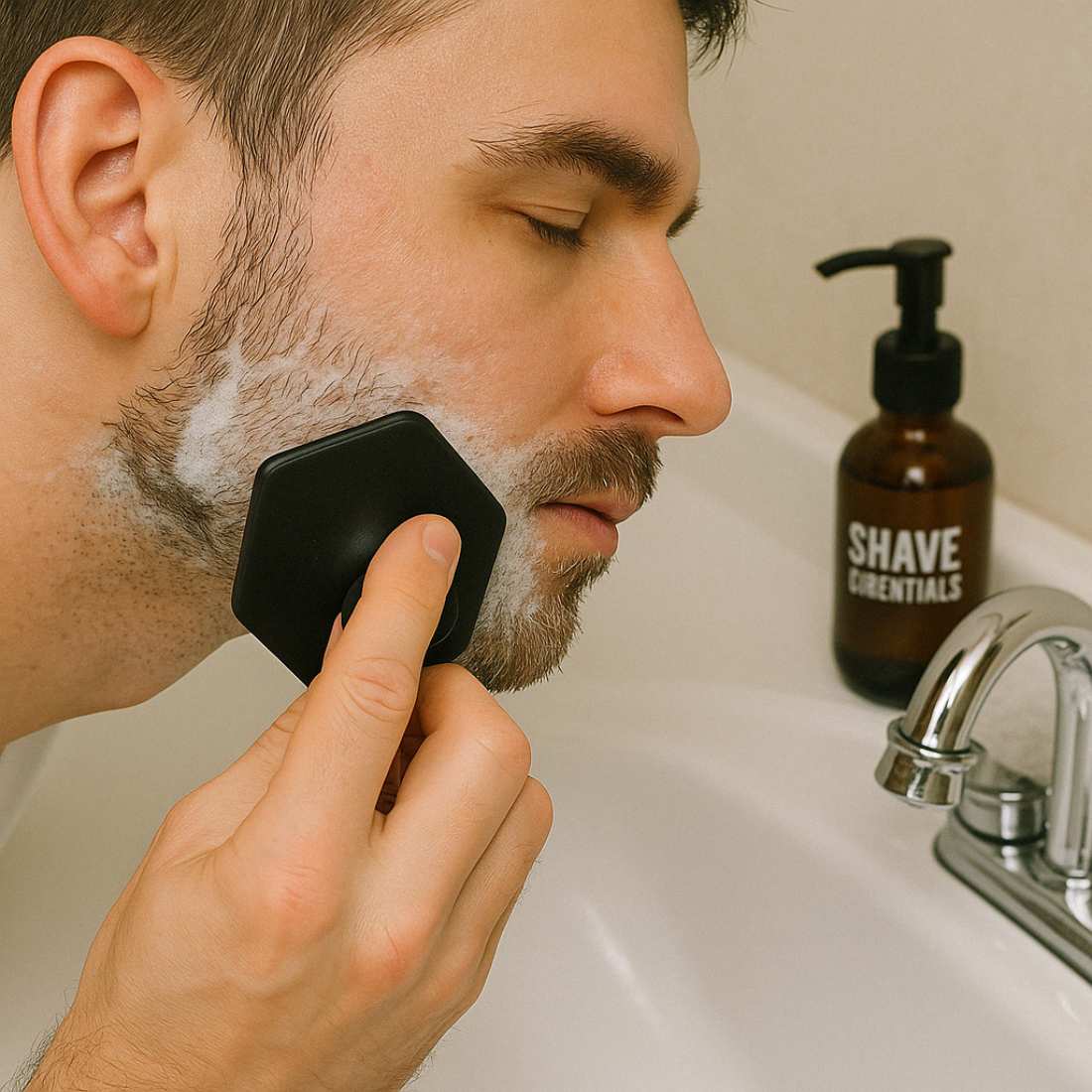 Silicone Face Scrubber by Shave Essentials in use