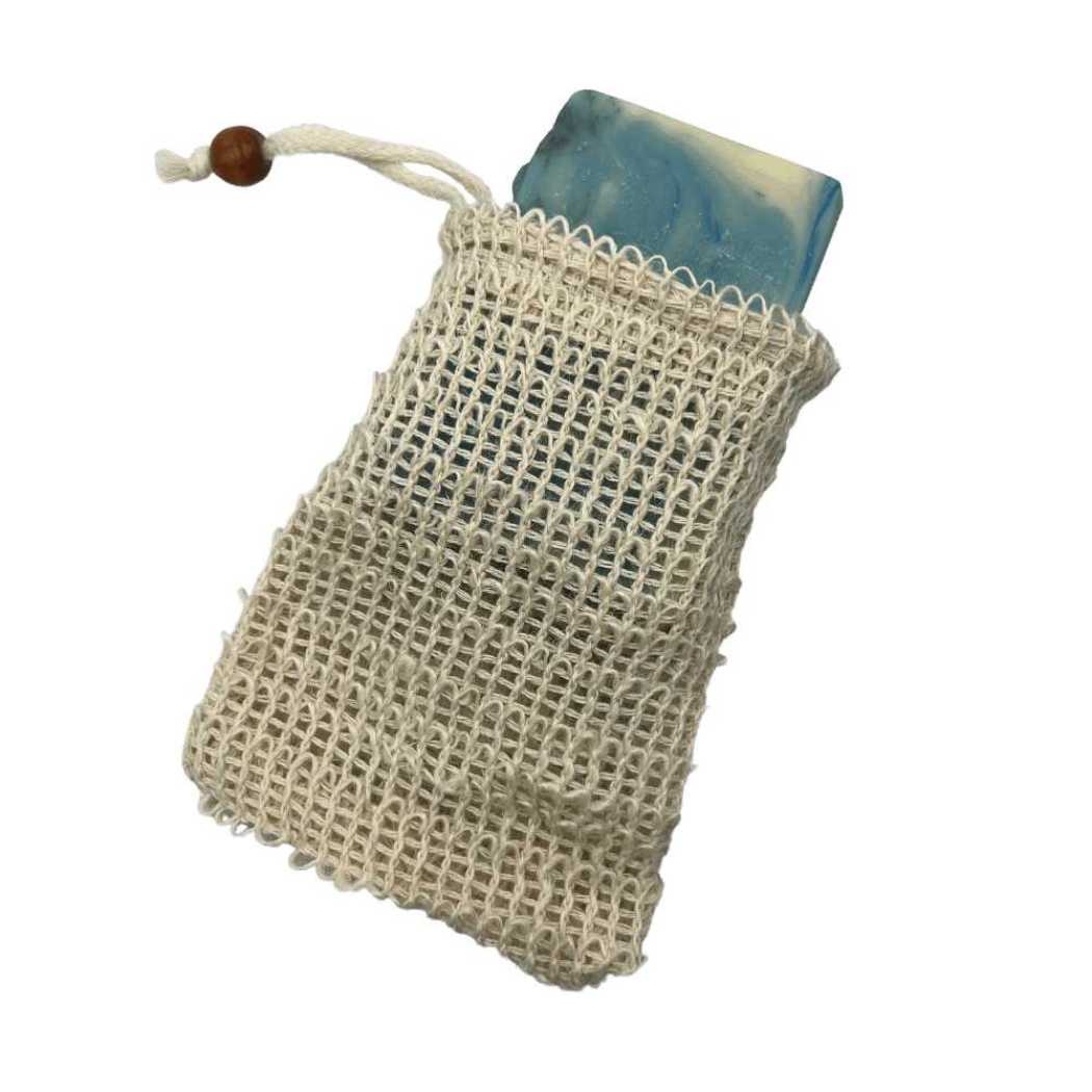 Soap Saver Bag holding a bar of soap