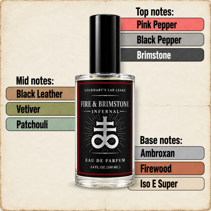Fire and Brimstone - Infernal E.D.P.  Men's Fragrance by Lockhart's Authentic features