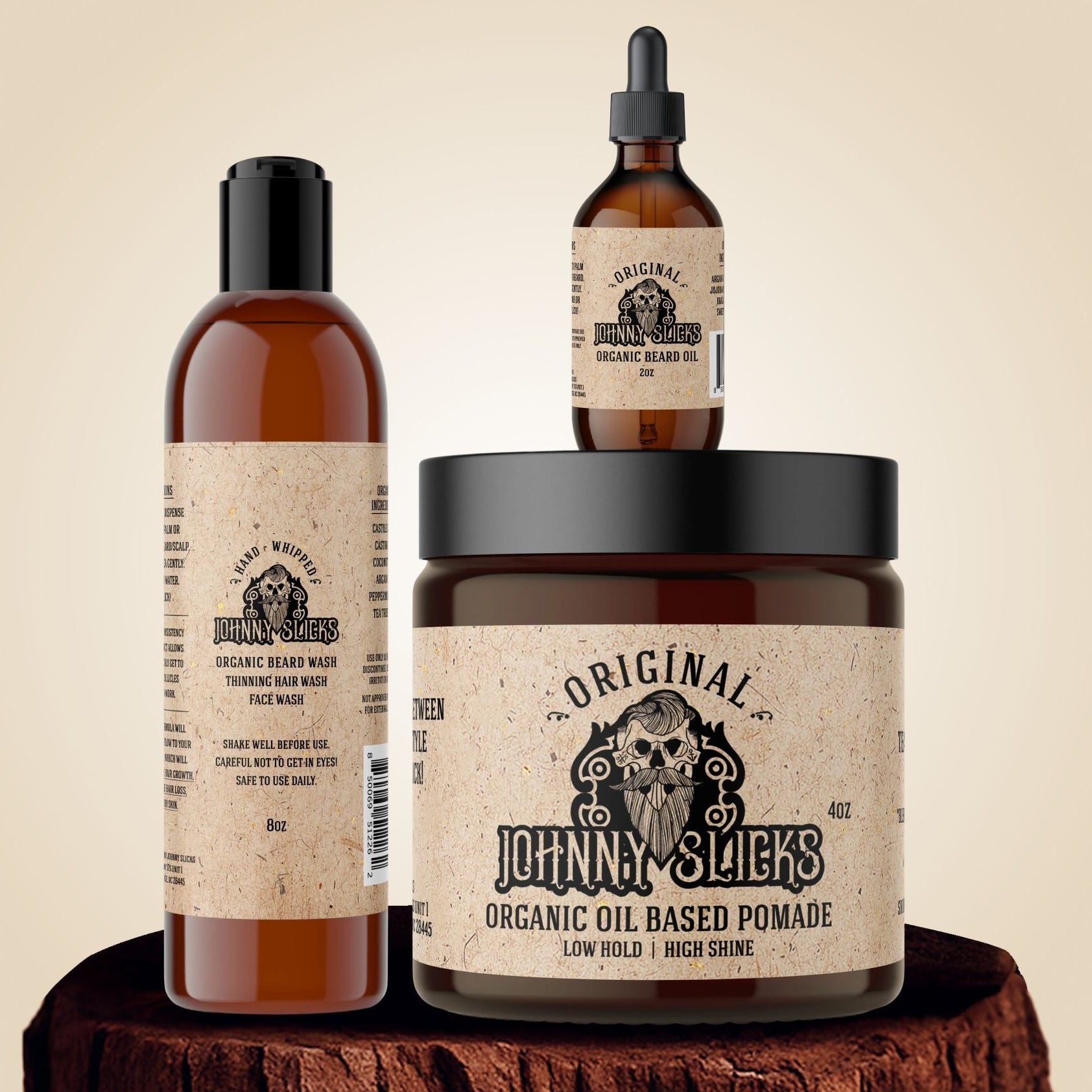 Johnny Slick Thinning Hair Kit - Beard Wash, Beard Oil, and Pomade