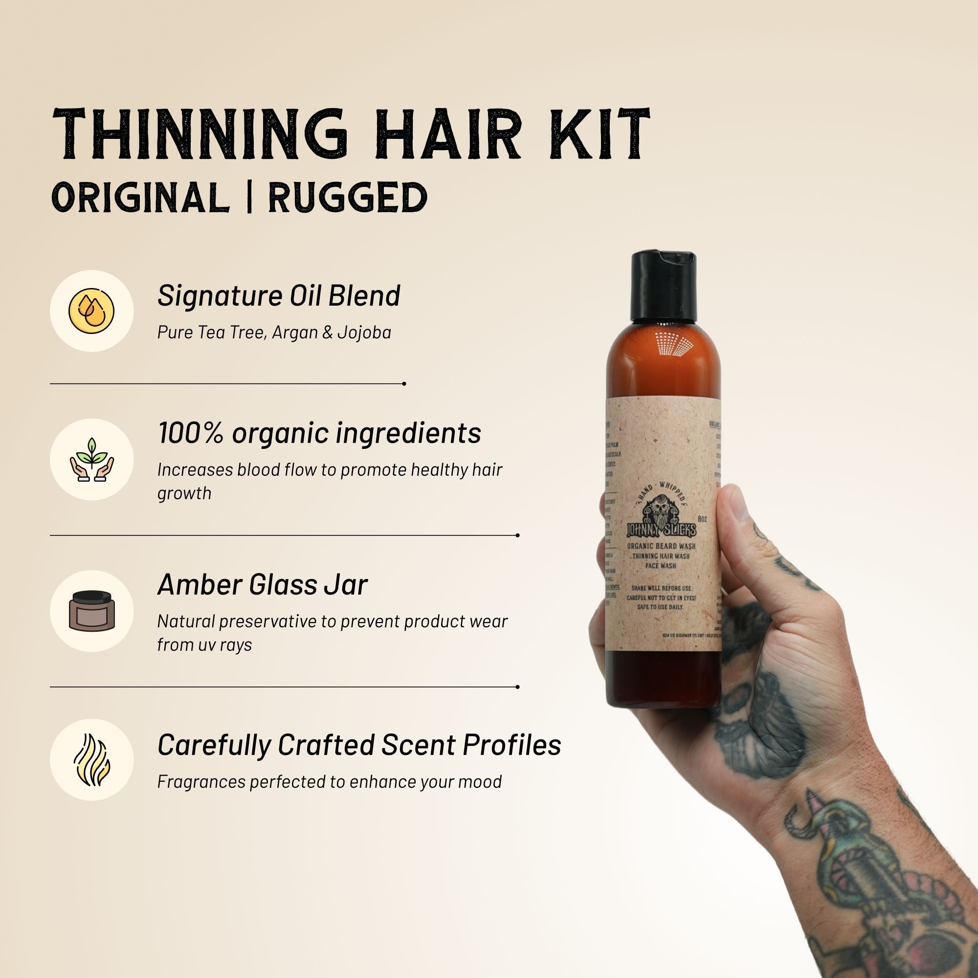 Johnny Slick Thinning Hair Kit - Beard Wash, Beard Oil, and Pomade