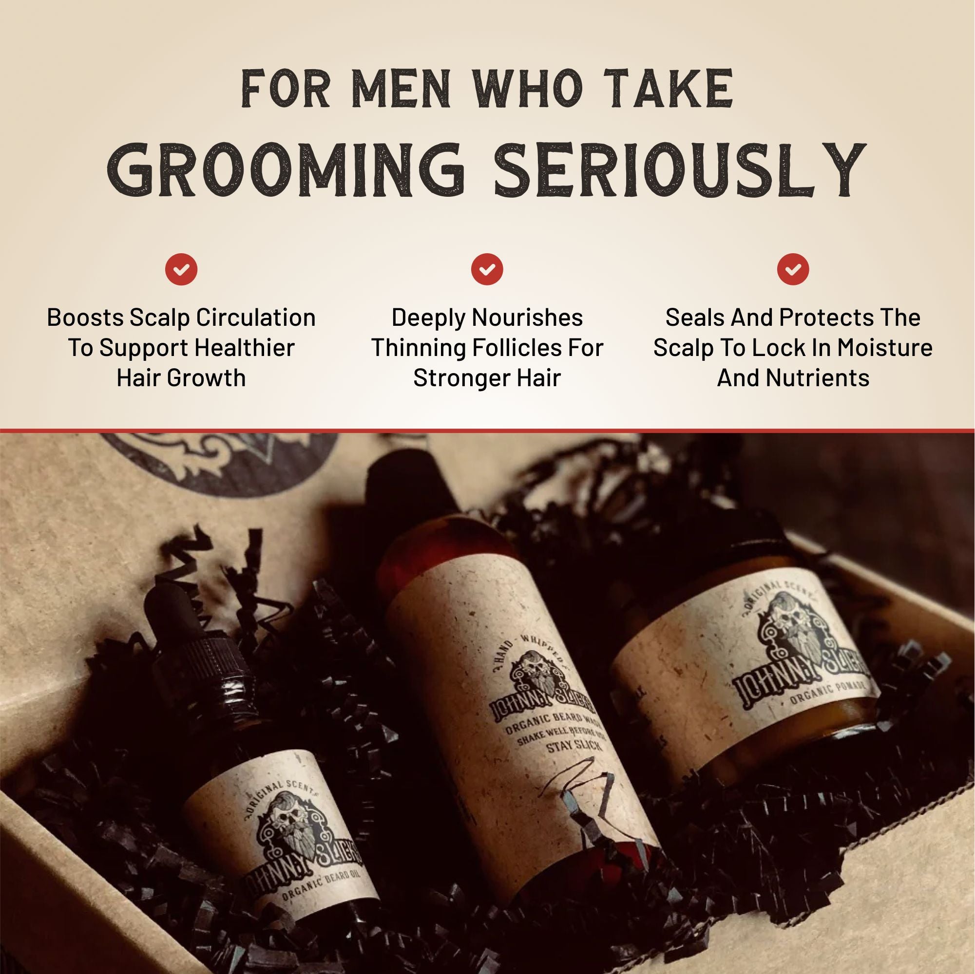 Johnny Slick Thinning Hair Kit - Beard Wash, Beard Oil, and Pomade