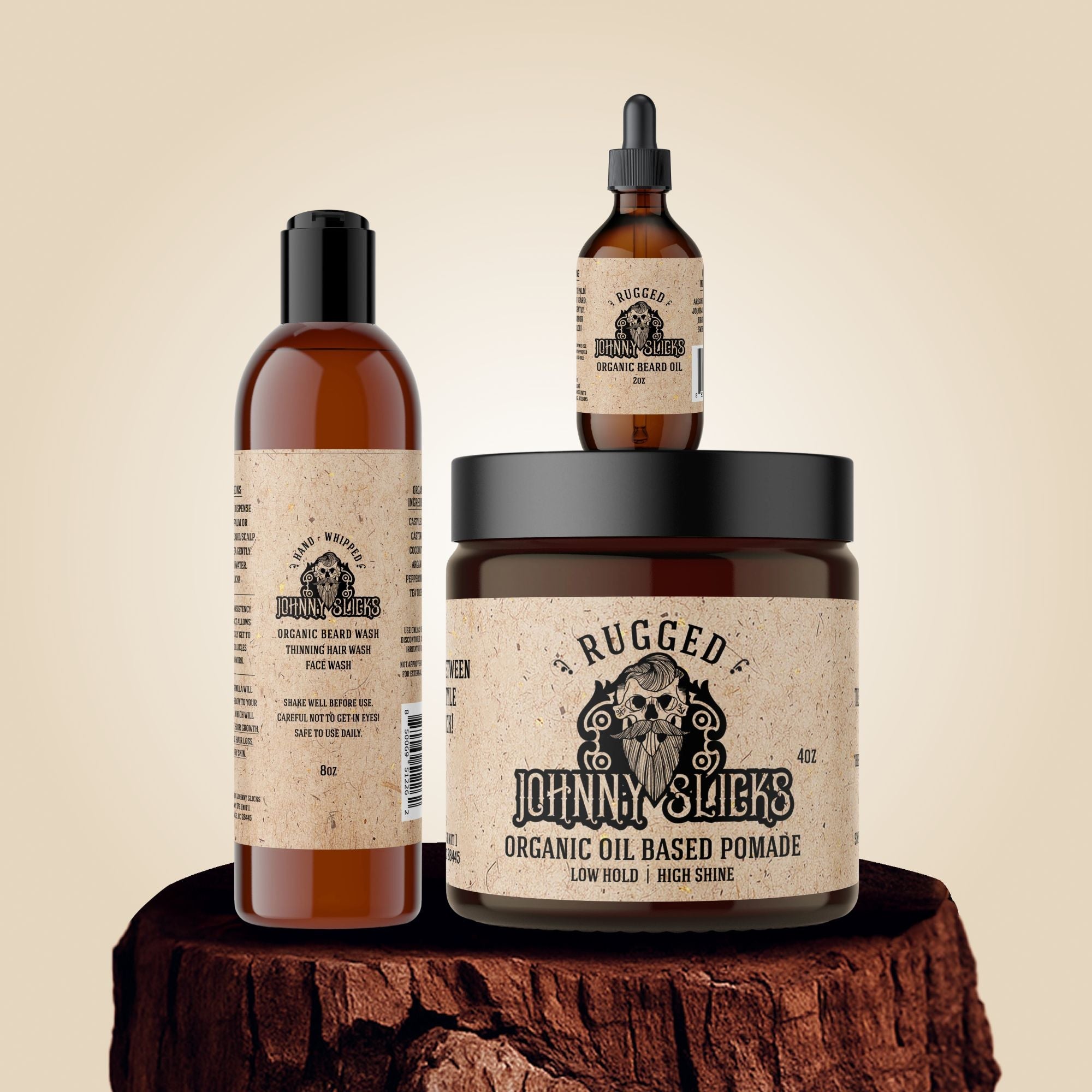 Johnny Slick Thinning Hair Kit - Beard Wash, Beard Oil, and Pomade
