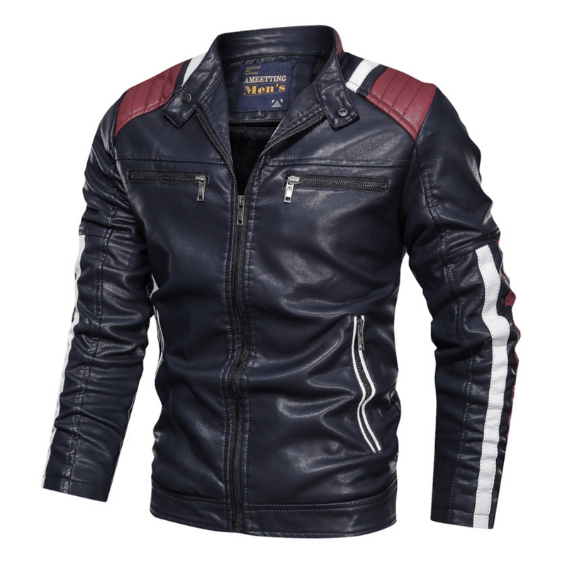 Mens Biker Vegan Leather Jacket With Shoulder Details